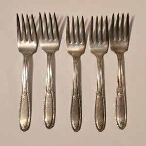 SET OF 5 Antique Isabella Silverplate Flatware Salad Forks 1913